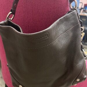 COACH Dark Brown Pebble Leather Shoulder Bag